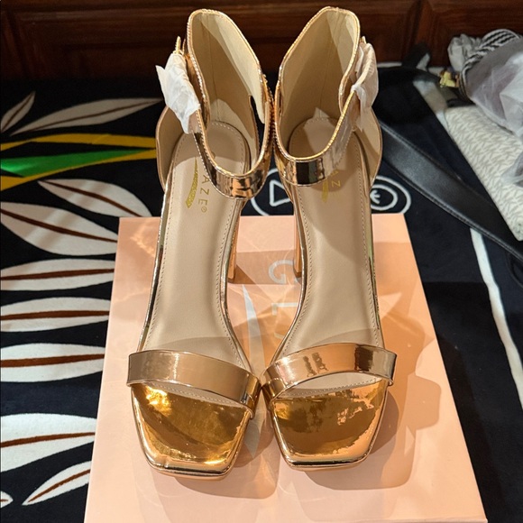 Glaze Metallic Rose Gold Ankle-Strap Heels - Picture 3 of 4